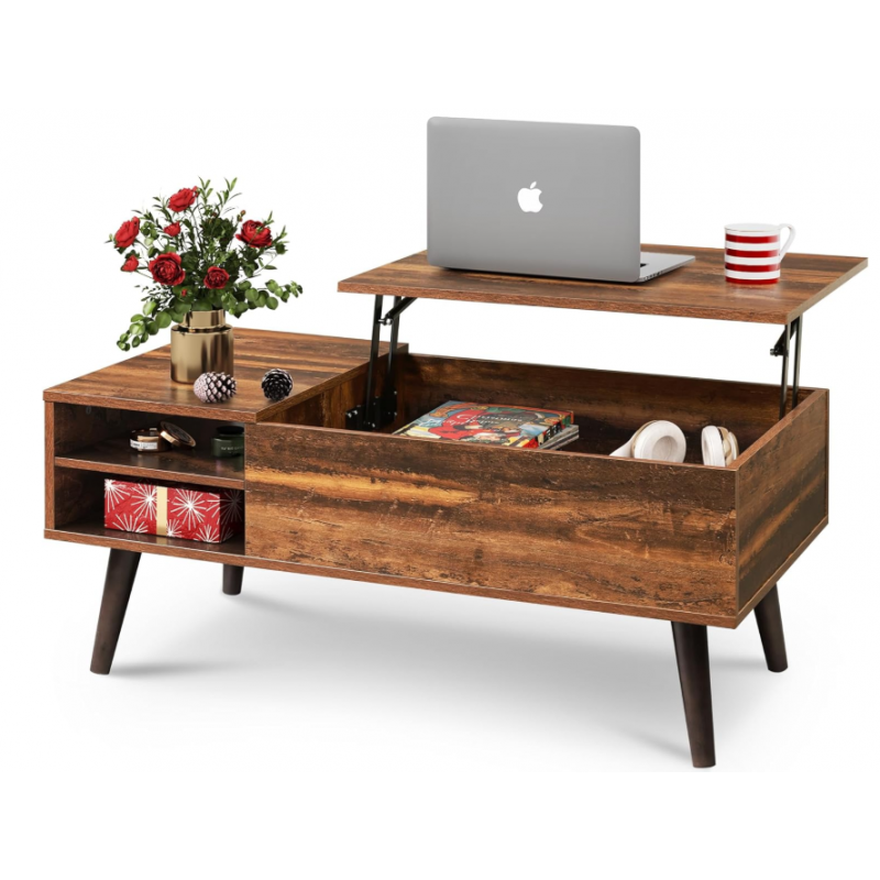 Lift Tabletop Dining Table for Home Living Room, Office, Rustic Oak