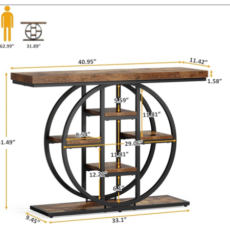 4-Tier Entryway Table with Circle Base, Industrial Narrow Wood Sofa Accent Tables