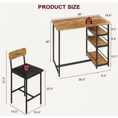 Dining Table Set for 2, Bar Table and Chairs for 2